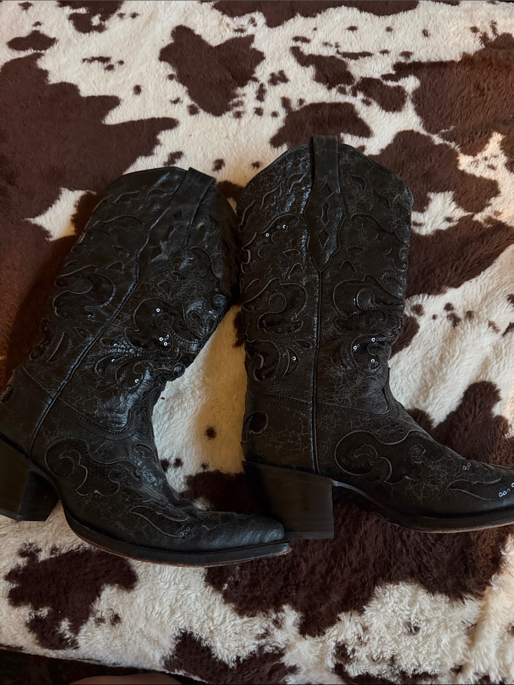 Elegant Black Corral sequin Embroidered Western Boots